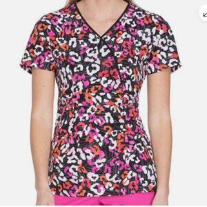 Runway by Cherokee Scrub Size S Mock Wrap Top Animal Print RW601 LFLP